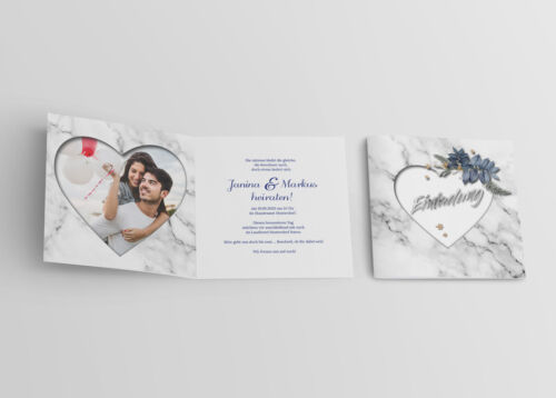 Elegant Marble Wedding Card Invitation Card Square in White Marble Look 