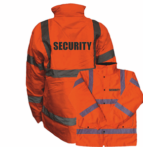 WORKWEAR GUARD ORANGE REFLECTIVE SECURITY ORANGE HI VIS PARKA JACKET HI VIZ
