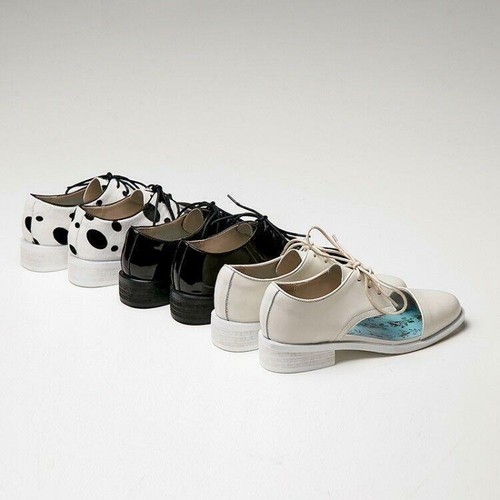 Womens Clear Casual Flat Shoes Lace Up Low Heel Polka Dot Sweet Stylish Plus Sz