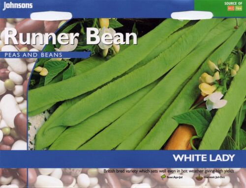 Vegetable Pictorial Pack Johnsons Seeds Runner Bean White Lady 50 Seeds