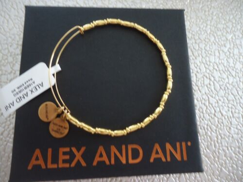 Alex and Ani REED BEADED Shiny Gold Finish Bangle New W// Tag Card /& Box