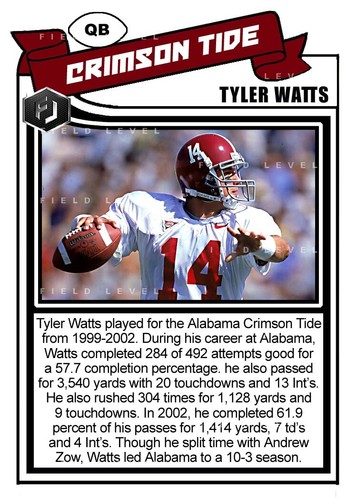 ACEO TYLER WATTS ALABAMA CRIMSON TIDE CUSTOM HAND MADE ART CARD