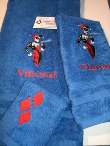 Harley Quinn Personalized 3 Piece Bath Towel Set  Comic Book Your Color Choice 