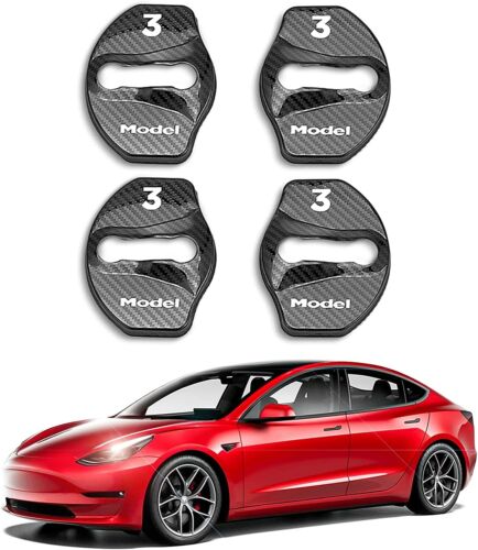 Tesla Model 3 Door Lock Cover Protector Accessories 4 Pcs Carbon Fiber 