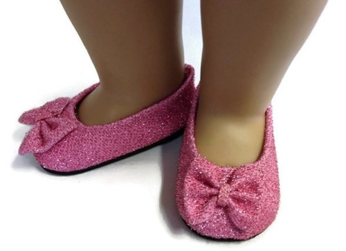 Pink Glitter Bow Shoes made for 18/" American Girl Doll Clothes