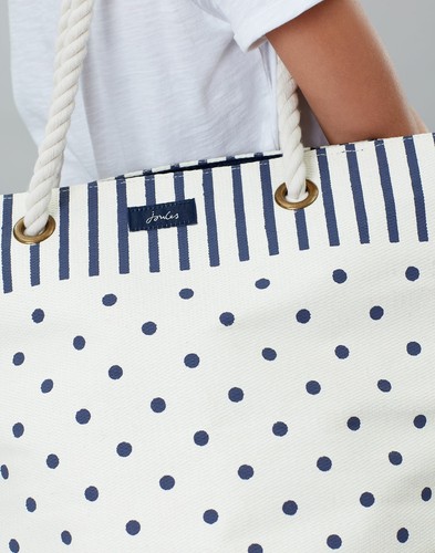 Joules Da Donna Estate Spiaggia Stampato Borsa una in crema a pois a righe in taglia unica