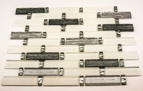 NEW LUXURY PIANO WHITE /& GREY GLITTER GLASS MOSAIC TILES 8MM RRP £15