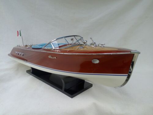 Cedar Wood Riva Tritone 24/" Quality Model Boat White-Blue Beautiful Xmas Gift