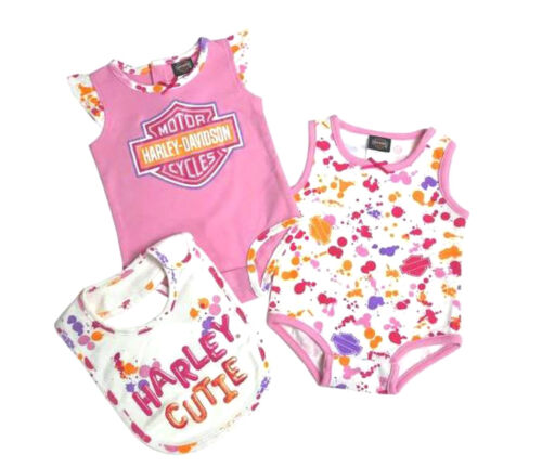 Harley-Davidson® Infant Girls Pink One-piece Creeper w// Bib 3-pc Set 3002813