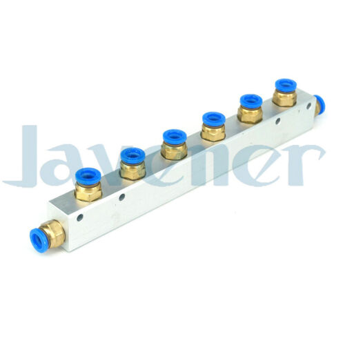 A Kit Push Fit 8mm 6 Way Pneumatic Air Manifold Block Splitter With Couplers 