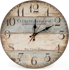 30Cm Silent Wooden round Wall Clock Vintage Rustic Chic Style Arabic Numerals Wo