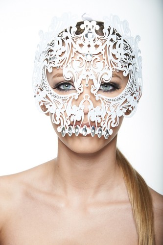 Day of The Dead White Skull Venetian Laser Cut Masquerade Mask w// Rhinestones