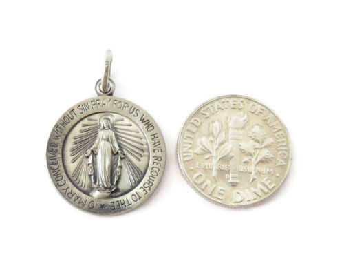 Argent Sterling 0.925 ronde MIRACULEUSE Vierge Marie Médaille Collier Pendentif Charme