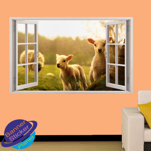 Lambs ovejas campo granja Pared Adhesivo Decoración De Habitación 3D Ventana Calcomanía Mural YX9