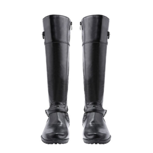 2019 Martin Black Knee High Riding Wide Calf Boots Womens Buckle Shoes Plus Size 