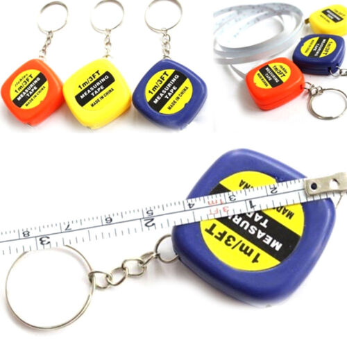 1Pc Mini keychain key ring easy retractable tape measure pull ruler 1m_GG