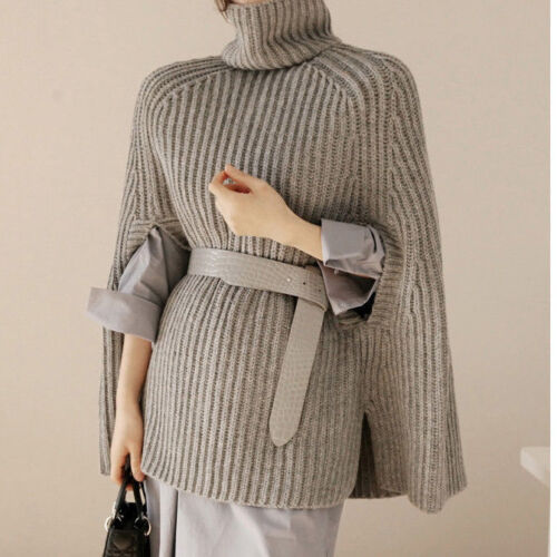 Korean Women's Collared Knitting Sweater Cape Loose Cloak Coat Bat Sleeve D022 
