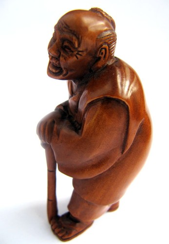 2 /" Hand Carved Japanese Boxwood Netsuke Y2453 Elder Farmer