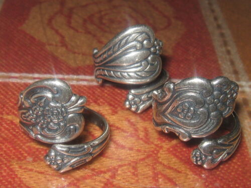 WHOLESALE 3 VINTAGE STYLE ADJUSTABLE SILVER SPOON RINGS SIZES 5,6,7,8,9,10