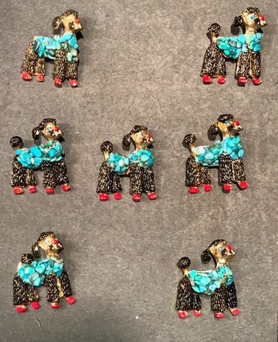 1 Vintage Poodle Dog Pin Turquoise Stone Weisner Gold-tone Brooch 50s