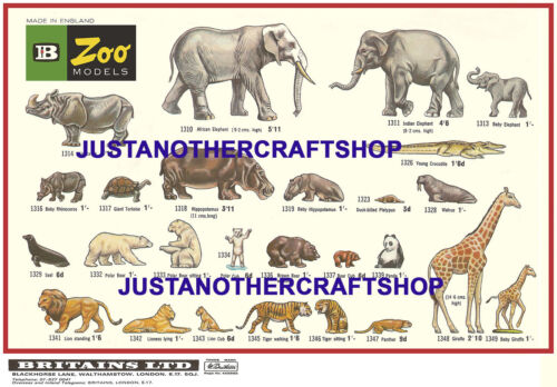 Britains model zoo animaux 1968 format A3 poster display shop signe publicité notice