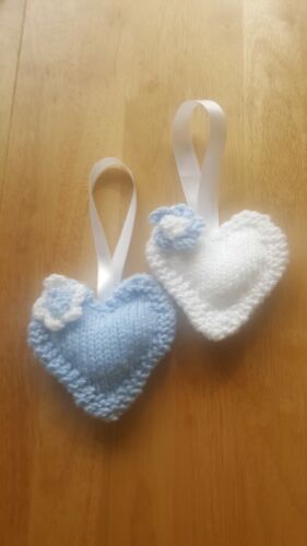Lovely Soft Knitted Hearts Pram//Cot Charms...Nursery//Childs Room Decor set of 2