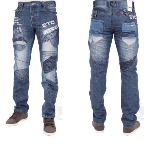 Mens New ETO EM450 Straight Leg Blue Jeans Latest Funky Graphic Design 28 to 48