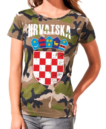 Kroatien Damen Camouflage D01 T-Shirt Army WM World Cup