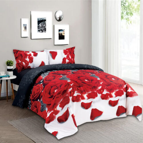 3D Effect Duvet Quilt Cover Bedding Sets with Pillow Cases Free Fitted Sheet