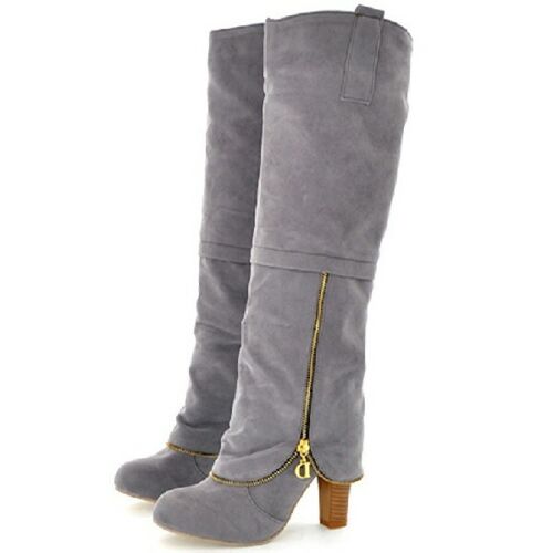 4/" Stacked Heels Draped Knee Boots