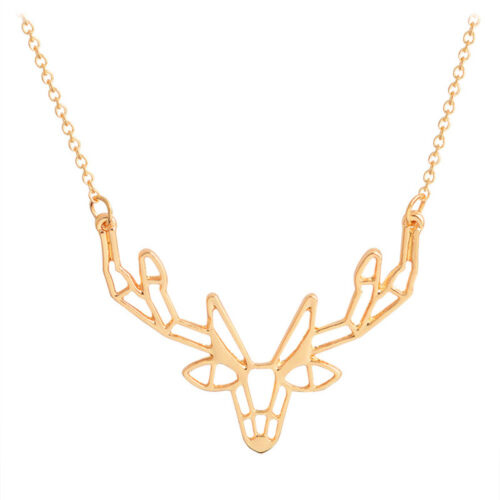 Minimalist Hollow Origami Elk Deer Antler Horn Pendant Necklace Christmas Gifts