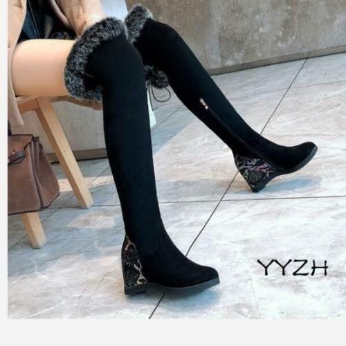 Details about   Womens Winter Fashion Warm Snow Fur Trim Wedge Heel Over Knee High Casual Boots 