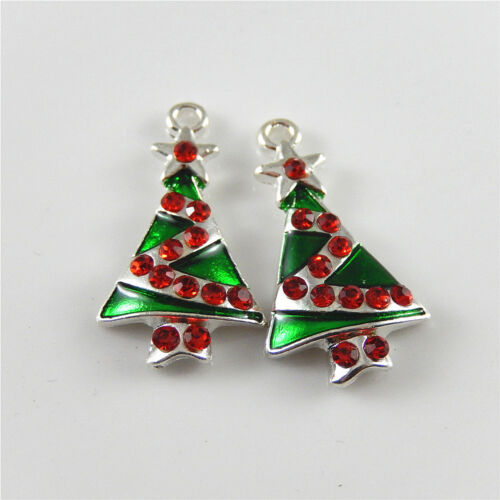 5 pcs Colorful Christmas Tree Shaped Charm Pendant Enamel Plated Alloy Crafts 