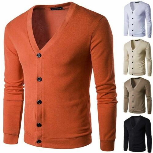 Knitted Cardigan Sweater Tops Long Sleeve V Neck Button Jacket Coat Men Winter