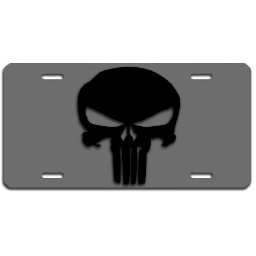 Punisher skull  license plate car truck SUV tag grey and  flat black 