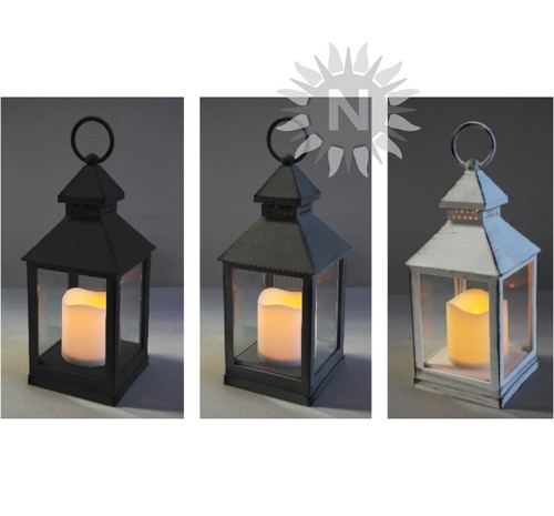 Laterne aus Kunststoff mit LED Kerze Grablicht Friedhof Licht