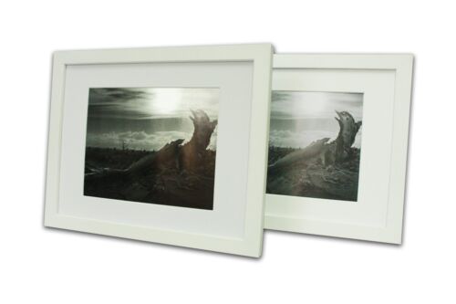 Set of 2 White Photo Wood Frame 11x14 with Real GLASS Mat for 8x10 picture