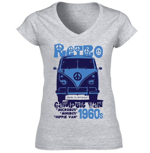 CAMPERVAN RETRO 1 NEW COTTON GREY LADY TSHIRT