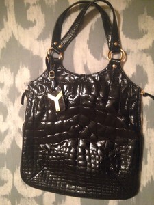 Yves Saint Laurent YSL Black Patent Leather Quilted Croc Large ...