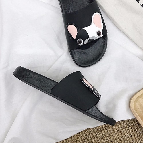 Women Summer Beach Cute Dog Puppy Flat Sliders Sandals Shoes Flip Flops Slippers