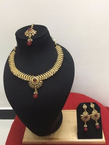 Indian Ethnic Bollywood Style Gold Plated Fashion Jewelry Wedding Necklace Set 