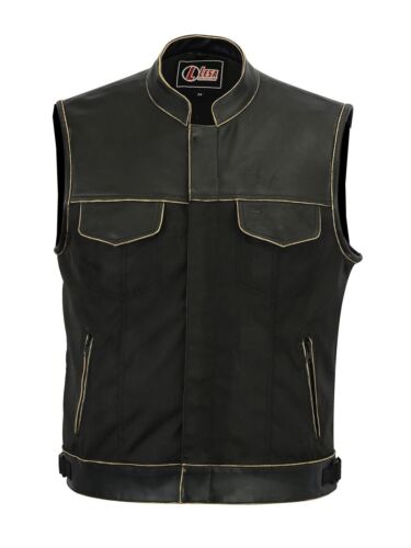New Mens Codura Biker Waistcoat Brown Vintage Real Leather Trim Gillette Vest