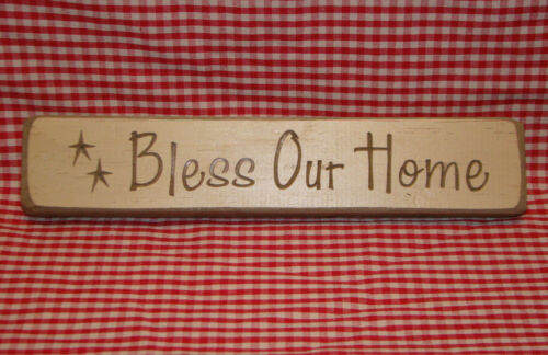 /"BLESS OUR HOME/" Rustic Primitive Country Wood sign engraved words home decor