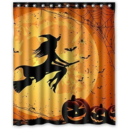 EVINIS Halloween Shower Curtain Witch Pumpkin Bathroom Curtains With Hooks