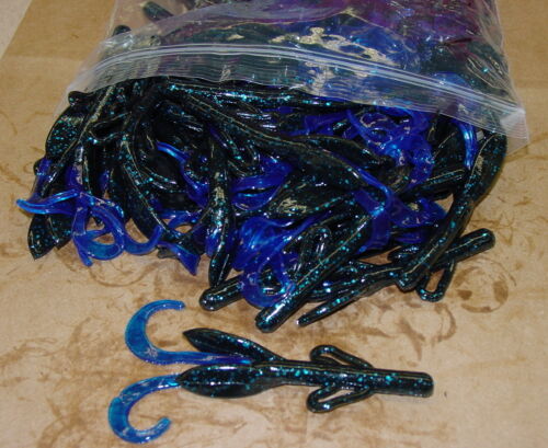 4/" Baby Hog Brush Hog Style Noir Bleu Fleck Bleu Queue 100 Count vrac Sac Worms