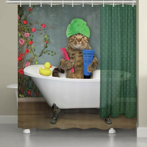 Bathroom Bathroom Accessories with 12 Hooks Cat Shower curtain for Bathroom 