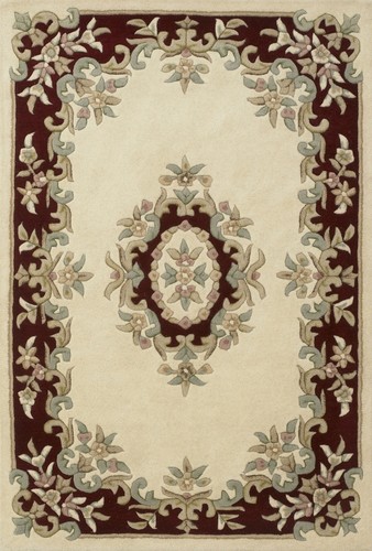 Tusaro Aubusson Cream Red Wool Rug in various sizes half moon and circle