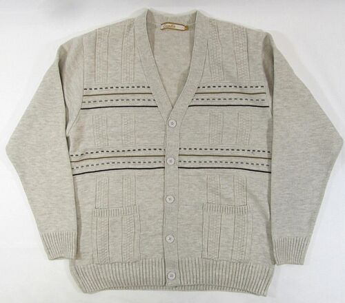 Mens Adults Button Front Jacquard V Neck Cardigan Long Sleeve Knitted Pockets 29 