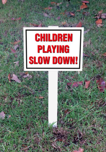 Large Sign Mounted Onto 3mm Board With Stake Children Playing Slow Down