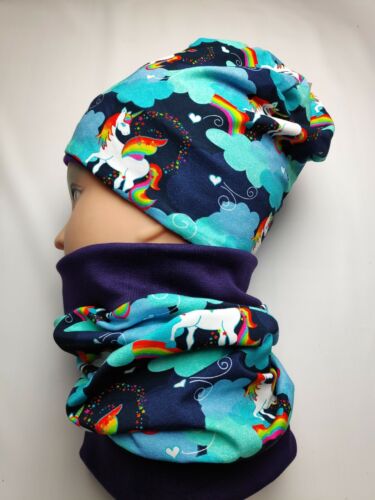 Beanie Handmade Coloré Avec Licorne Set avec foulard 